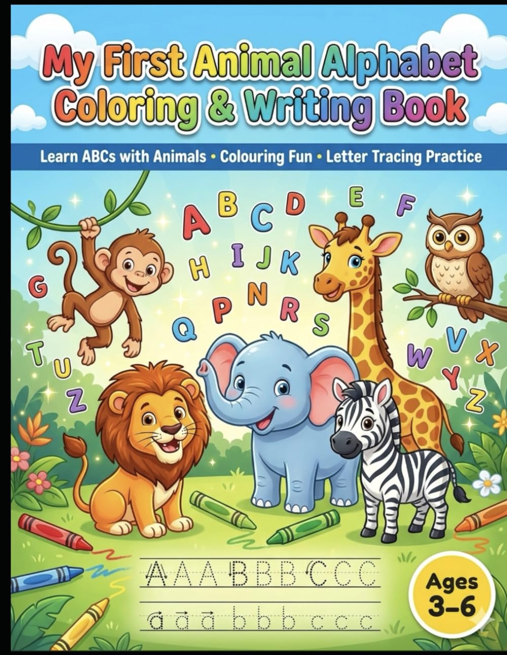 Animal Alphabet ABCD.... Colouring and Writing Book for Kids