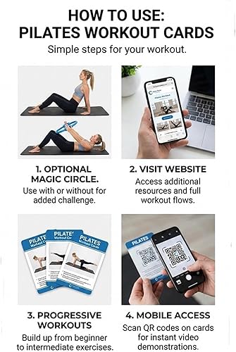 Miniatura 6 de 56 tarjetas de Pilates - Producidas por un instructor certificado- 40 ejercicios de esterilla - Opcional para usar con ejercicios de Pilates Circle