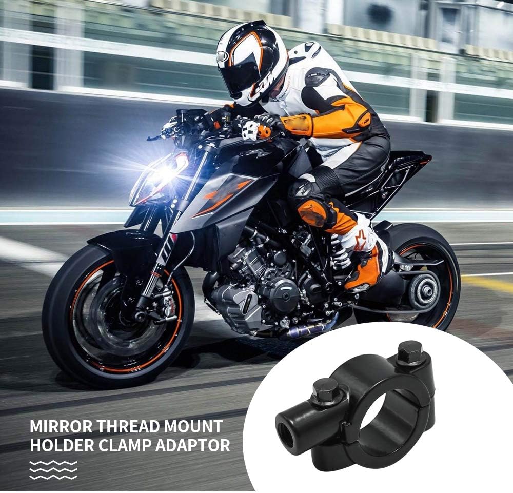 Aynaxcol 1" 25mm Mirror Thread Motorcycle Handle Bar 10mm Mirror Thread Mount Holder Clamp Adaptor Black
