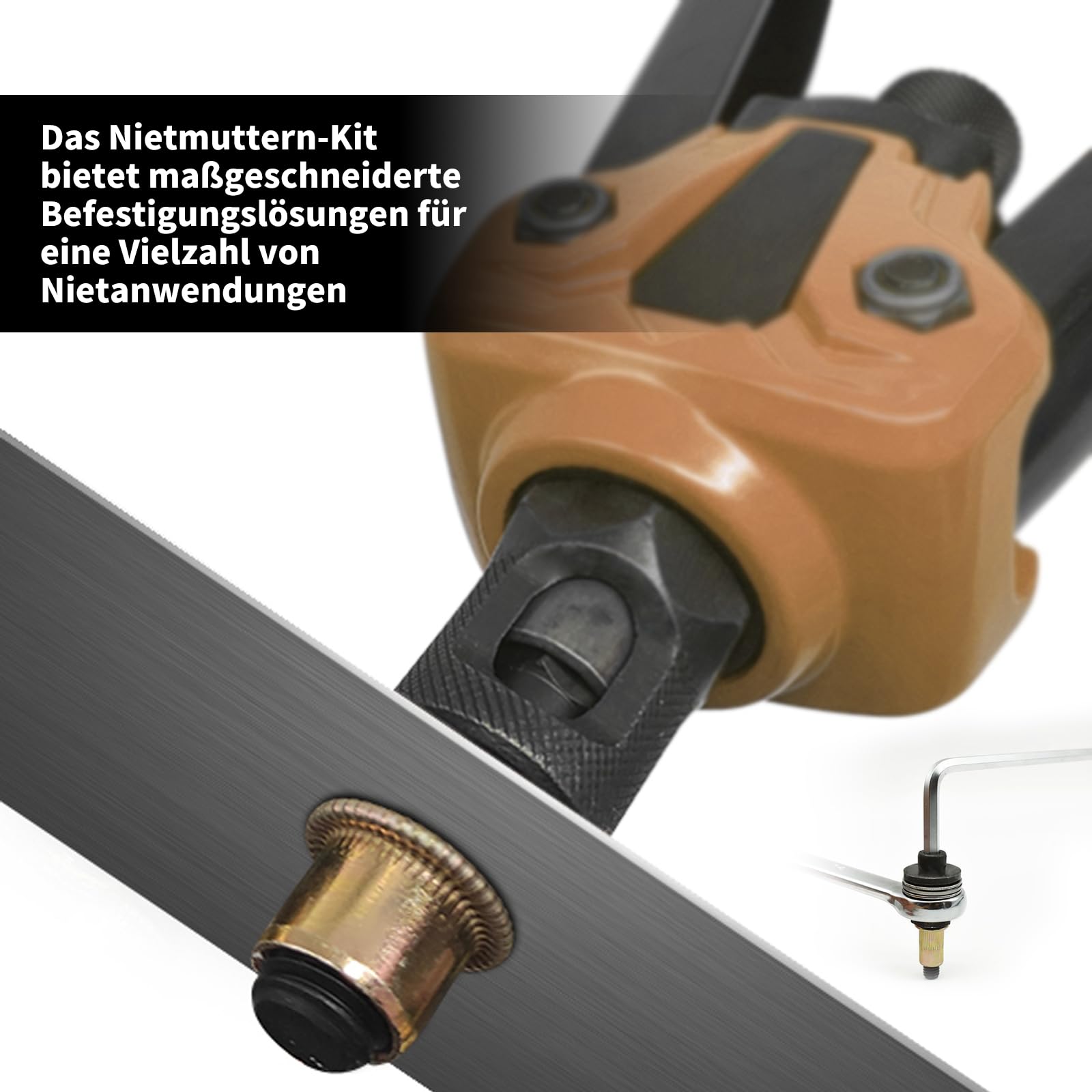 Set di 14 utensili per rivettatura manuale – M3 M4 M5 M6 M8 M10 con 2 chiavi combinate, 6 cacciaviti ad angolo, utensili per rivettatura, utensili per rivettatrice manuale