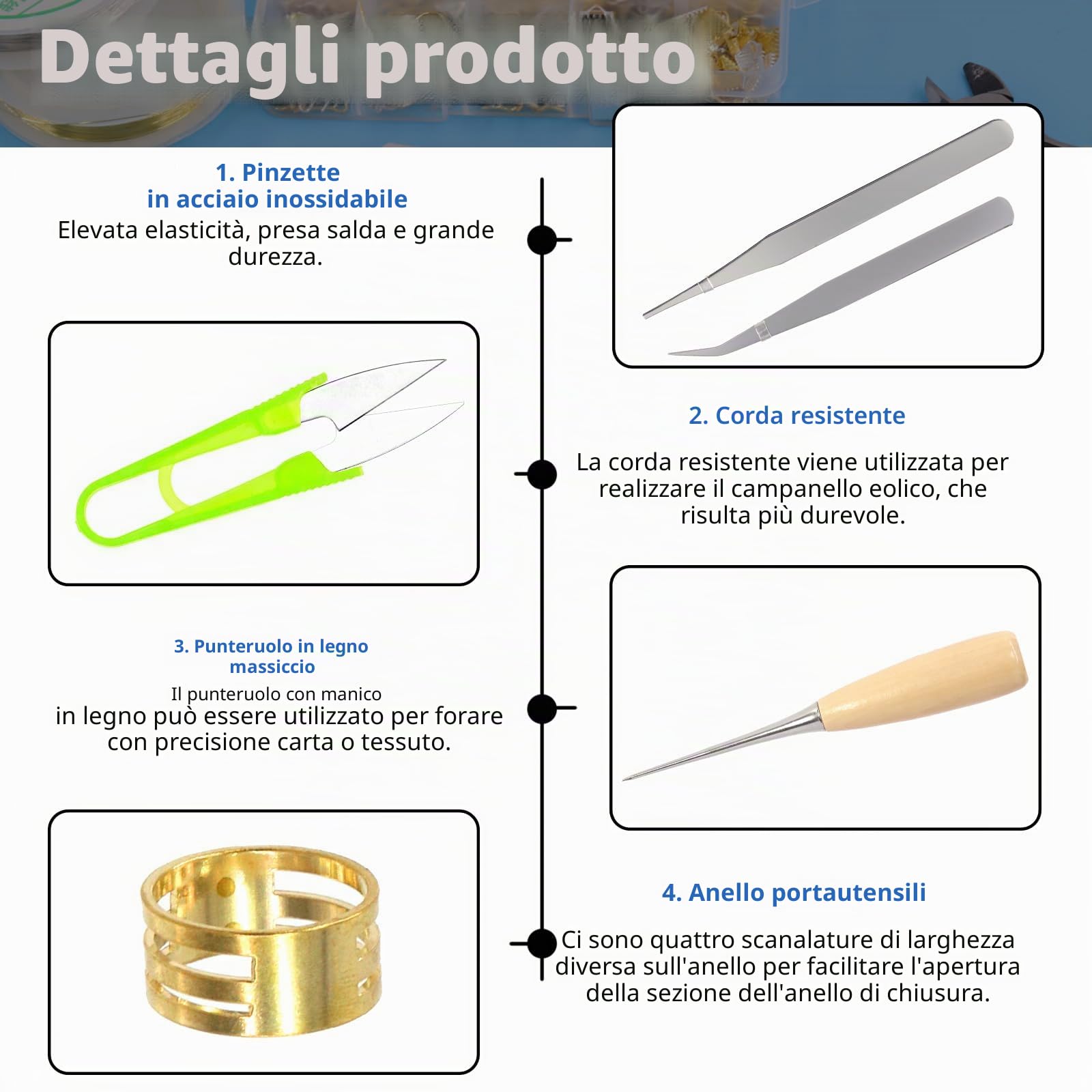 Glarks Kit di 6 pinze per gioielli, kit di strumenti professionali per la creazione di gioielli con pinze ad ago, pinze a becco rotondo, pinze a becchi piegati, tronchesi, pinze a crimpare e pinze