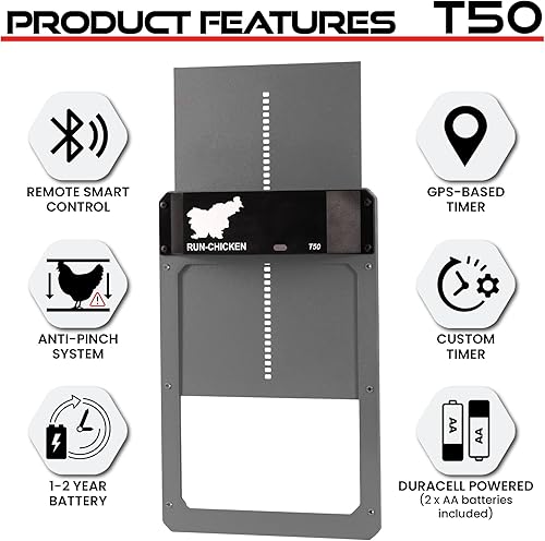 Miniatura 6 de RUN-CHICKEN Puerta (gris) Puerta automática de gallinero, programable con aplicación, funciona con batería, tarde y retraso por la mañana, puerta de