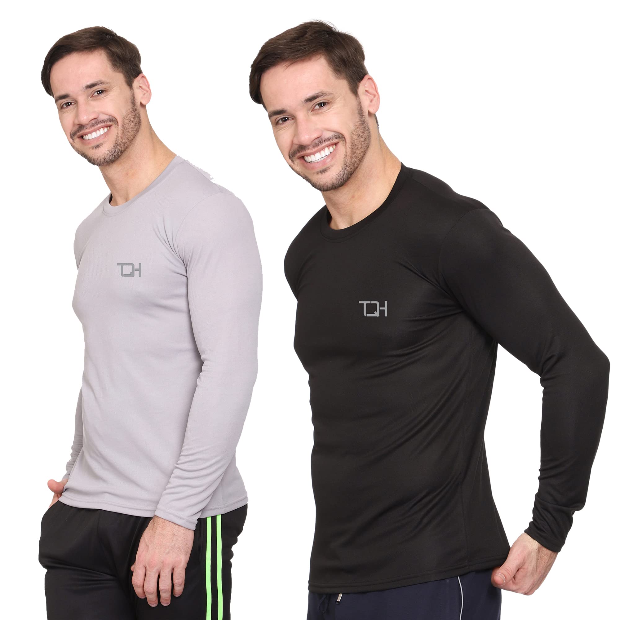 Solid Men Full Sleeve Round Neck Black, Navy Blue T-Shirt-image-5