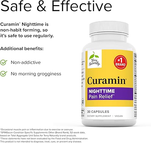 Miniatura 6 de Terry Naturally Curamin Nighttime - 30 cápsulas - Alivio del dolor no adictivo - Con curcumina, boswellia, P-5-P, DLPA y melatonina - Sin OMG,