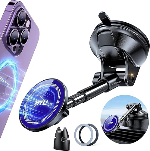 HTU Soporte de automóvil Magsafe actualizado 2024 con ventosa de 360 de grado militar potente soporte magnético para teléfono celular para