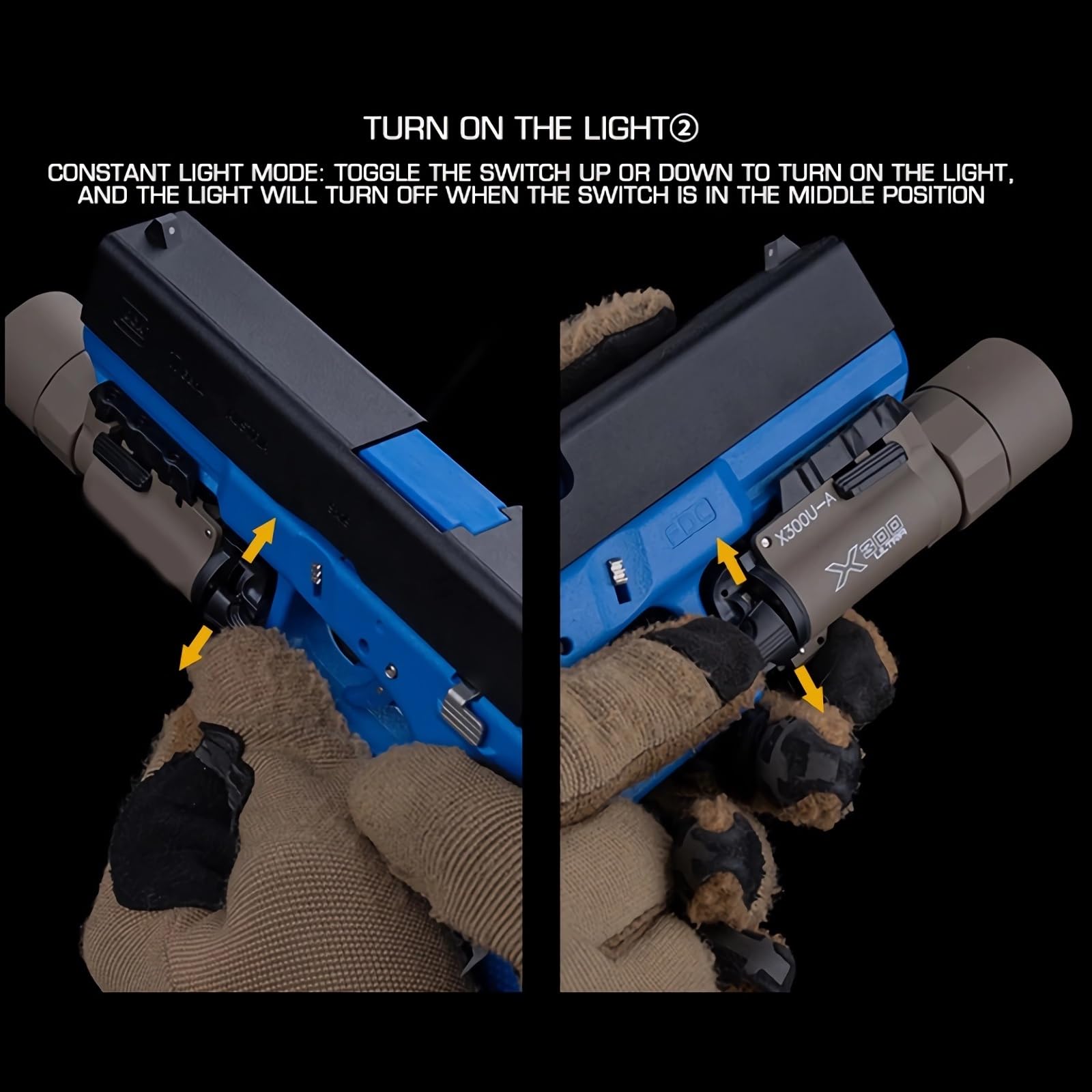 Linterna Táctica Universal X300-A de 800 Lúmenes, Luz LED Montada en Riel con Montaje en Ranura en T, Compatible con Picatinny(Black)