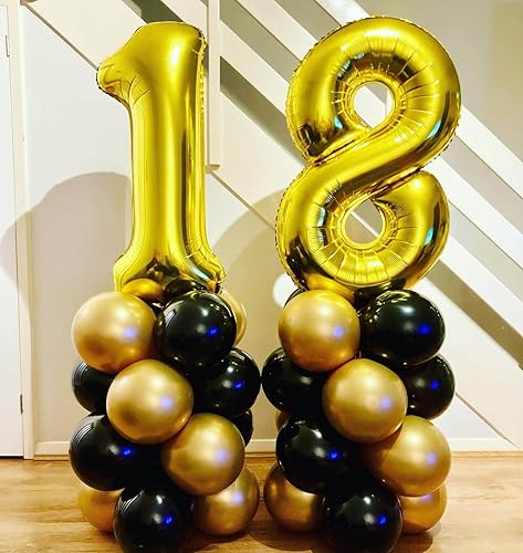 Miniatura 4 de Globos dorados de 40 pulgadas con el número 18, globos gigantes de 18 globos dorados de cumpleaños de 18 años, suministros de decoración de fiesta
