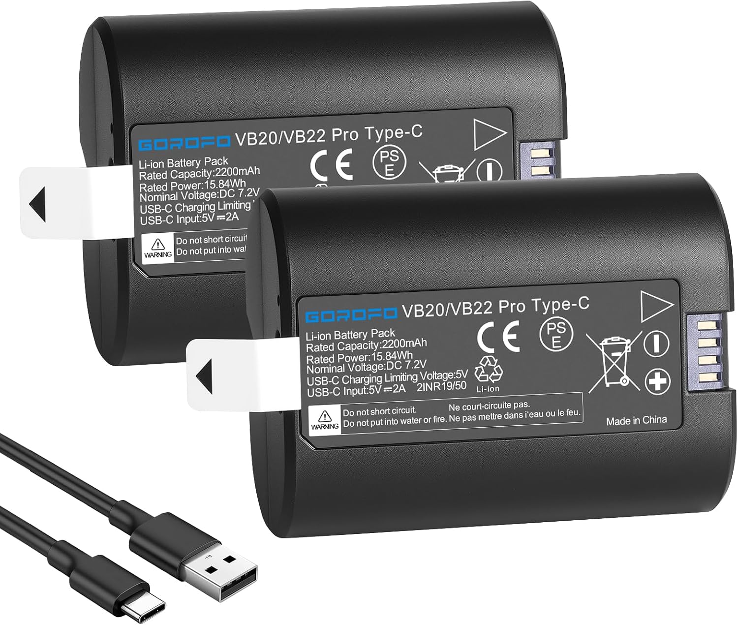 2-Pack VB22/VB20 Replacement Lithium Battery for Godox V350 V480 Flash Series,Compatible with V350S/V350O/V350N/V350F/V350C, V480C/V480S/V480N/V480O/V480F Speedlite (2 Batteries)