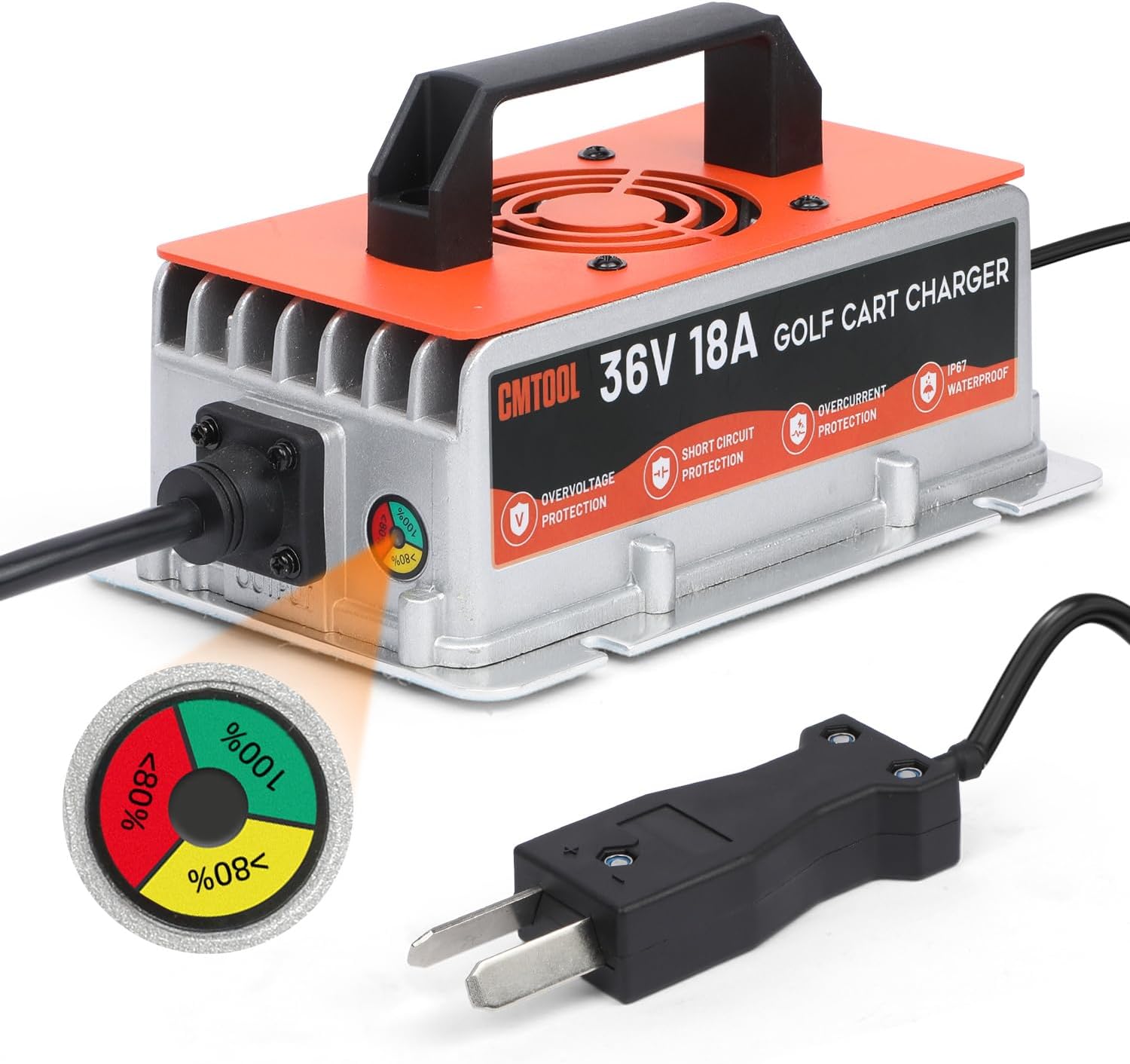 CMTOOL 36V 18A Golf Cart Battery Charger for EZGO Yamaha Club Car, Smart Automatic Trickle Charger, Crowfoot Plug, IP67 Waterproof, for 36V Lead-Acid Batteries