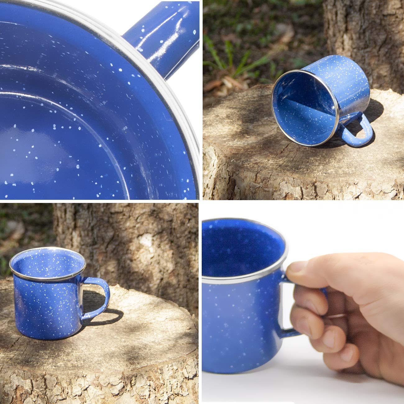 Tazza smaltata, da campeggio, infrangibile, blu classico, con pois, 300 ml
