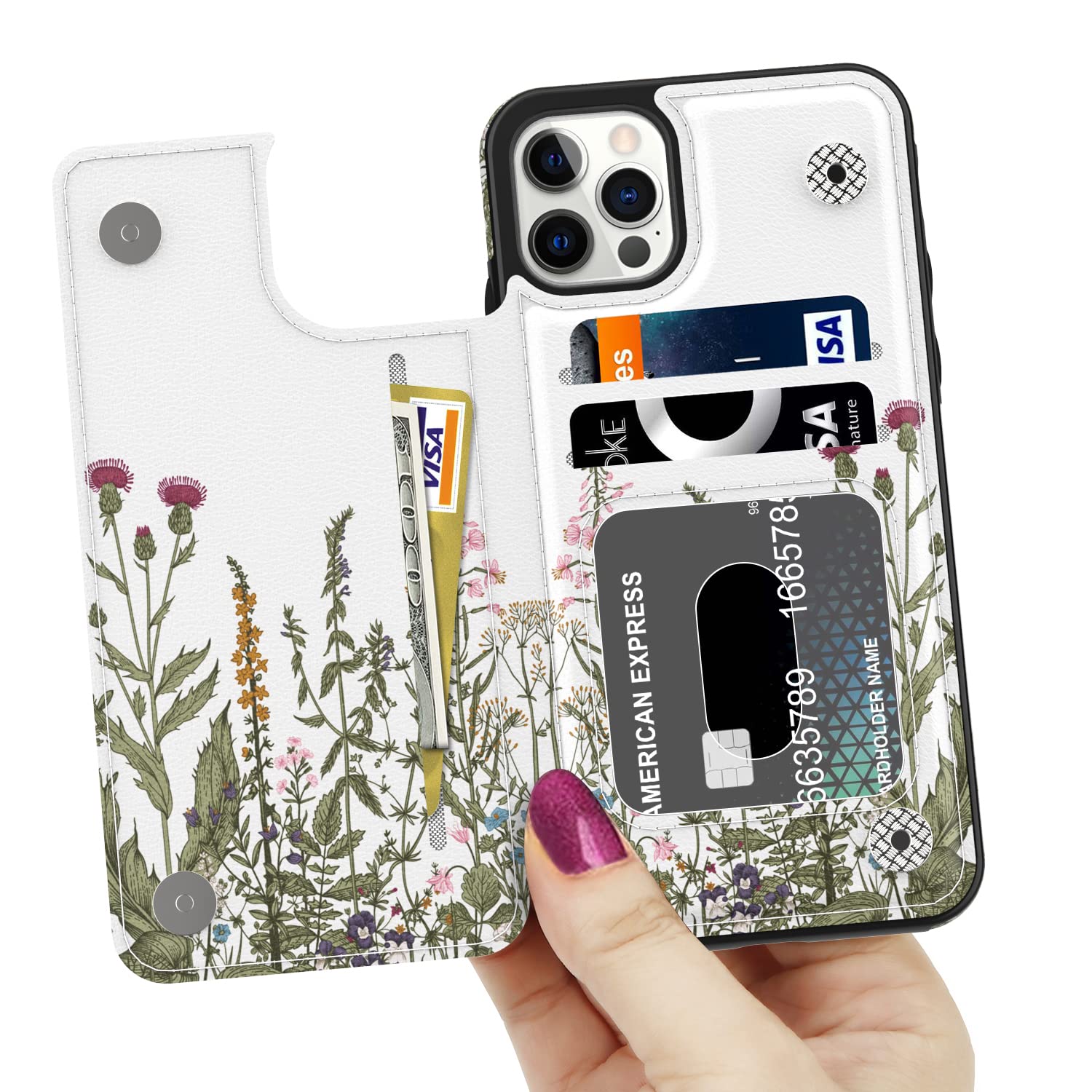 LETO for iPhone 14 Pro Case,Luxury Flip Folio Leather Wallet Cover with Fashion Designs for Women,Built-in Card Slots Kickstand Protective Phone Shell 6.1