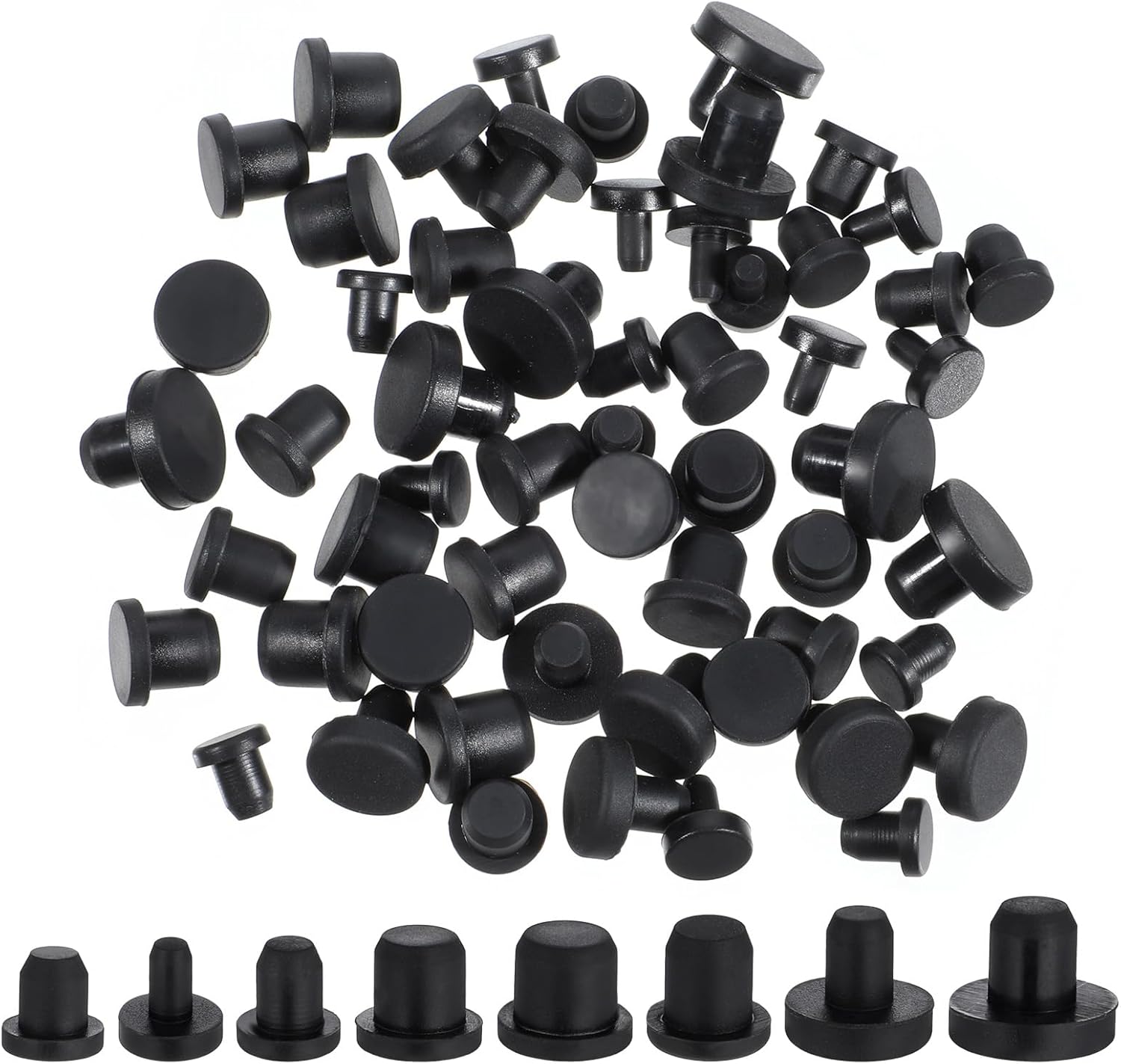 80 Pcs Silicone Hole Plug, 8 Sizes Round Rubber Black Rubber Plugs for Round Holes Waterproof Button Holes End Covers, High Temp T-Type Hole Plug for 4-9.5mm Sealing Pipe Tube Plugs
