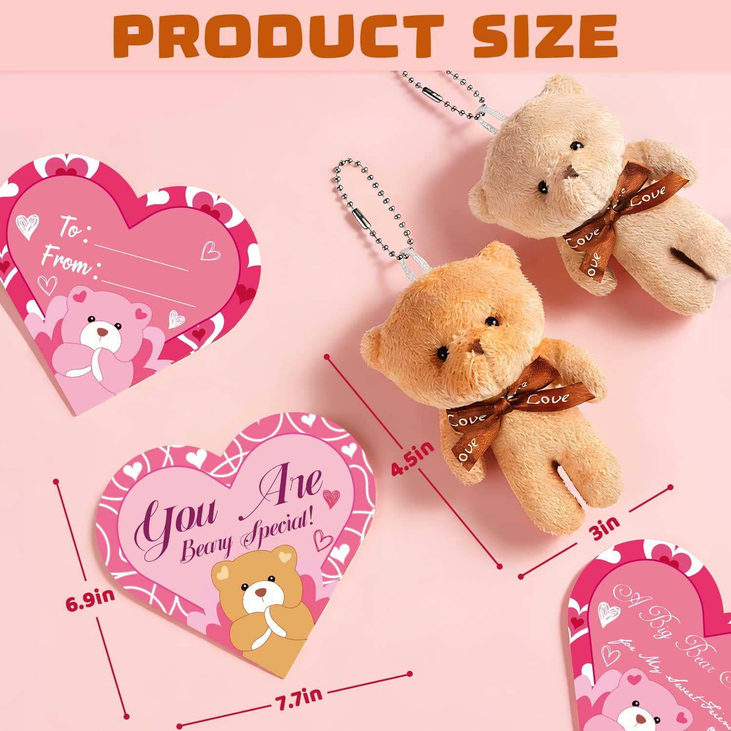 Valentines Gift Cards for Kids Classroom, 24 Packs Valentine's Day Plush Bears Stuffed Animal Mini Plush Toys with Heart Cards, Girls Boys Valentine Gifts Party Favors Classroom School Exchange Prize