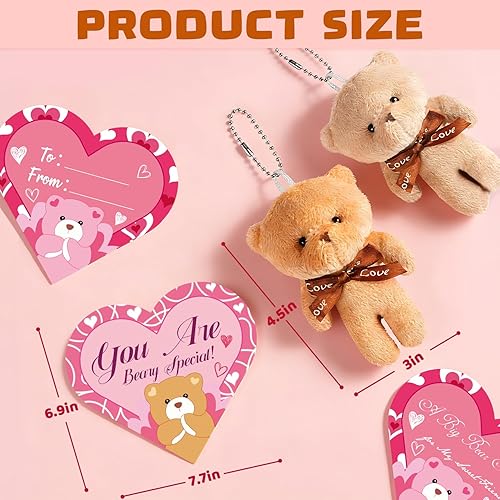 Miniatura 6 de Tarjetas de regalo de San Valentín para el aula de niños, 24 paquetes de osos de peluche para el día de San Valentín, mini juguetes de peluche con