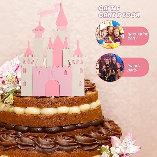 Miniatura 7 de ibasenice 6 piezas de inserción de pastel de castillo decoración de princesa rosa decoraciones de feliz cumpleaños decoraciones de pastel de bebé