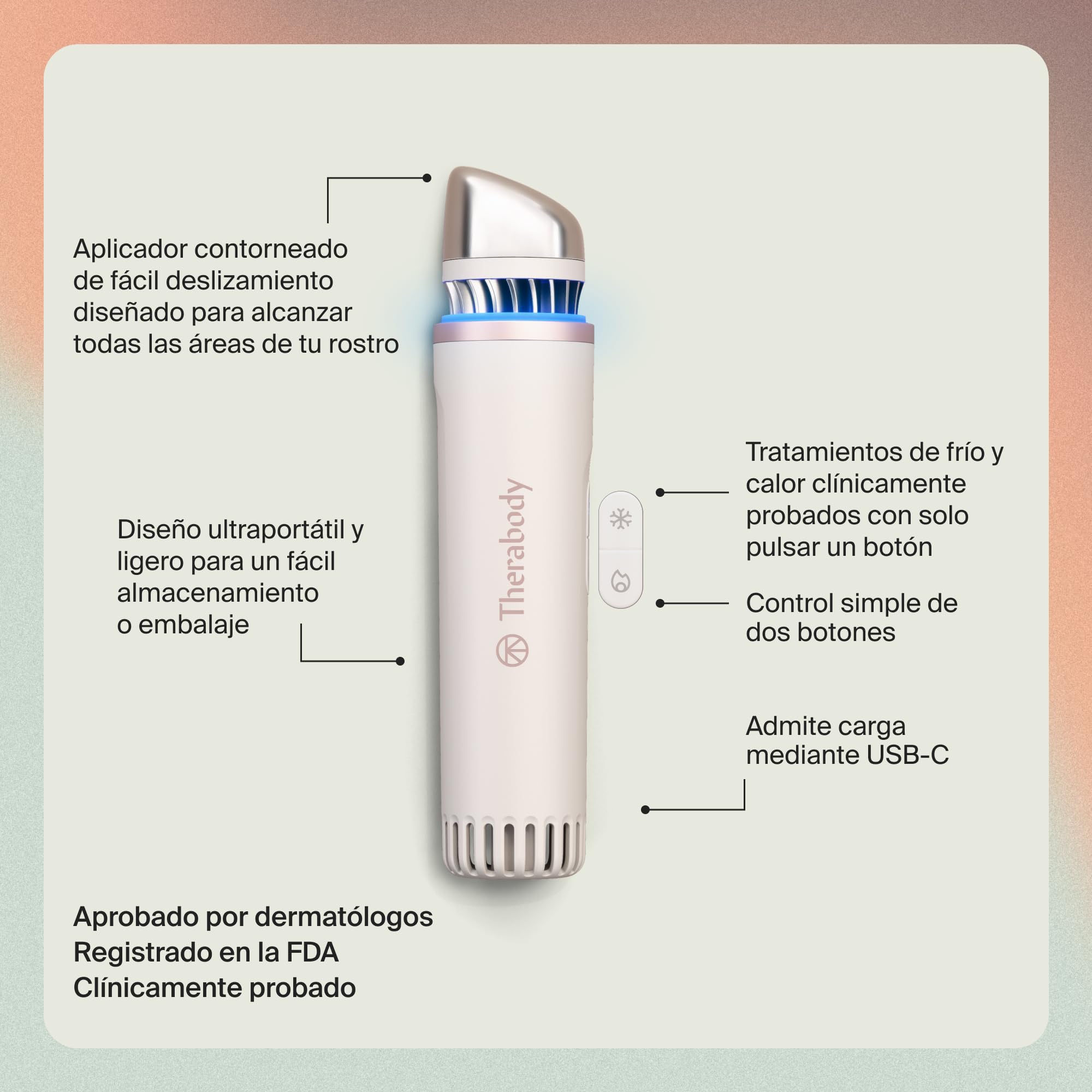 TheraFace Depuffing Wand de Therabody – Tratamientos faciales de frío y calor para reducir la hinchazón y dar luminosidad al rostro - Blanco
