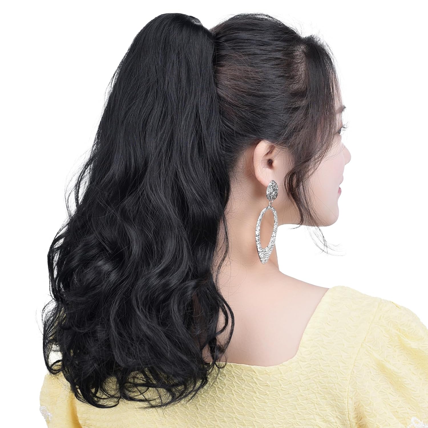 Black Ponytail Extension 16" Wavy Claw Clip Pony Tails Extensions 5.2 OZ Synthetic Hallowmas Girls Fake Hairpieces Women image 4