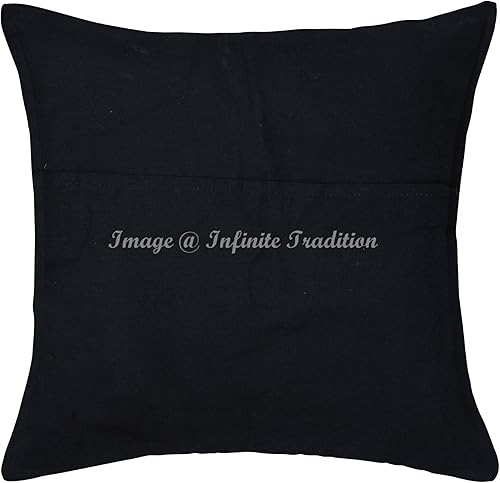 Miniatura 4 de Juego de 2 fundas de almohada de algodón negro de 16 x 16 pulgadas para decoración del hogar Kantha bordada Tropicana - 2 unidades
