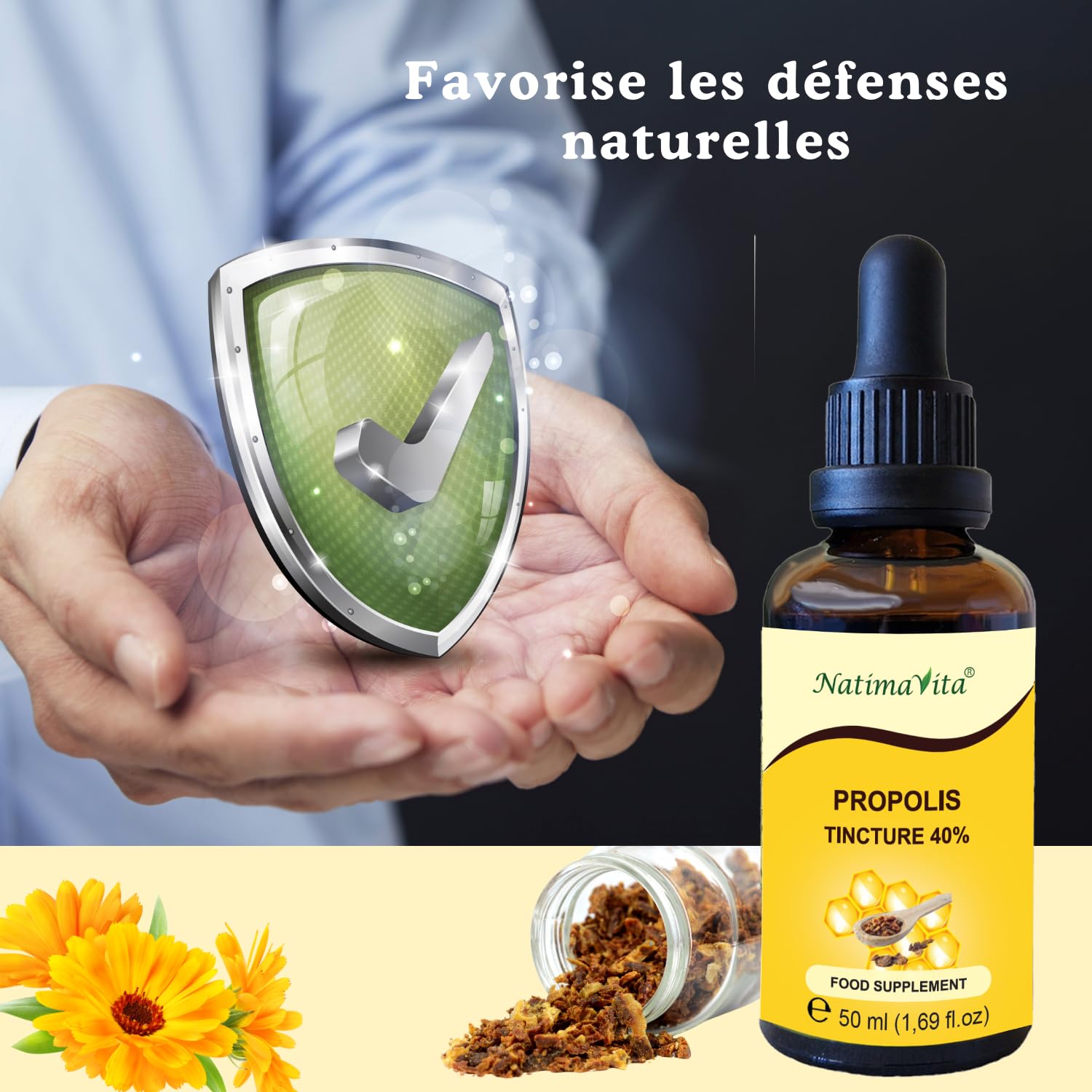 Teinture mère de Propolis 40% – 3 x 50 ml – Pure à forte dose de propolis gouttes – 100% naturel - Extrait de propolis - NatimaVita