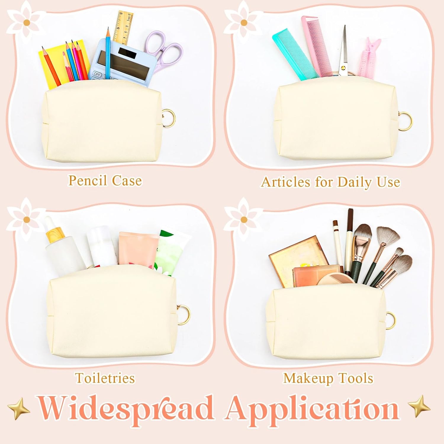 Chunful 24 Pcs Preppy Makeup Bag PU Leather Cosmetic Bag Bulk Makeup Plain Pouch Waterproof Toiletry Purse for Women Traveling Preppy Pencil Case Valentine's Day Gifts(Beige) - Image 5