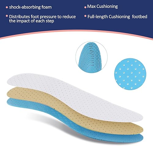Miniatura 4 de Sintege 3 Pairs Breathable Shoe Insoles Inserts Soft Cushioning Double-Layer Latex Foam Perforated Replacement Insoles for Men 7-11 Woman 2-8(White)