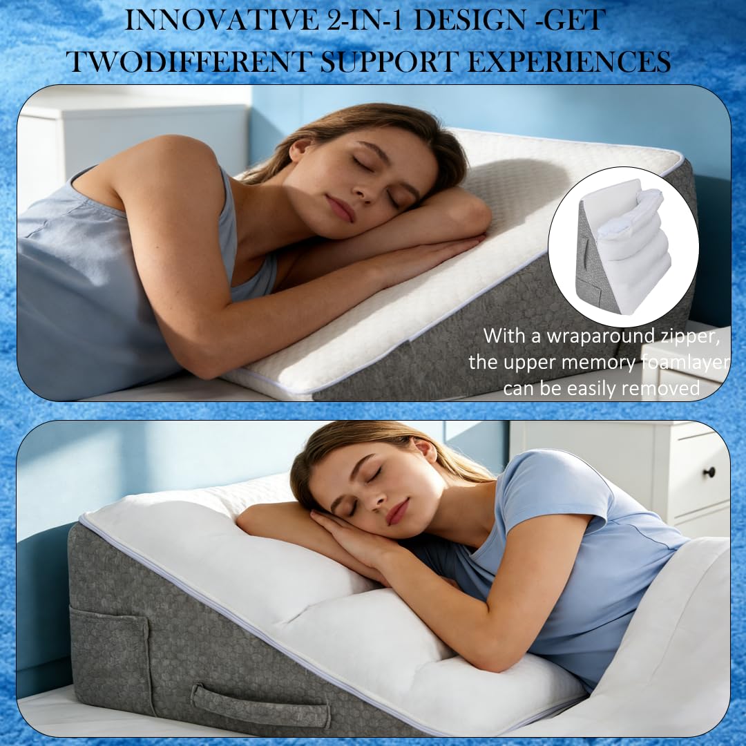 Coussin incliné pour lit, Coussin de Lecture en Mousse à Mémoire de Forme, Coussin Triangulaire pour l'apnée du Sommeil, Coussin Triangulaire Multifonction pour Reflux Acide l'élévation