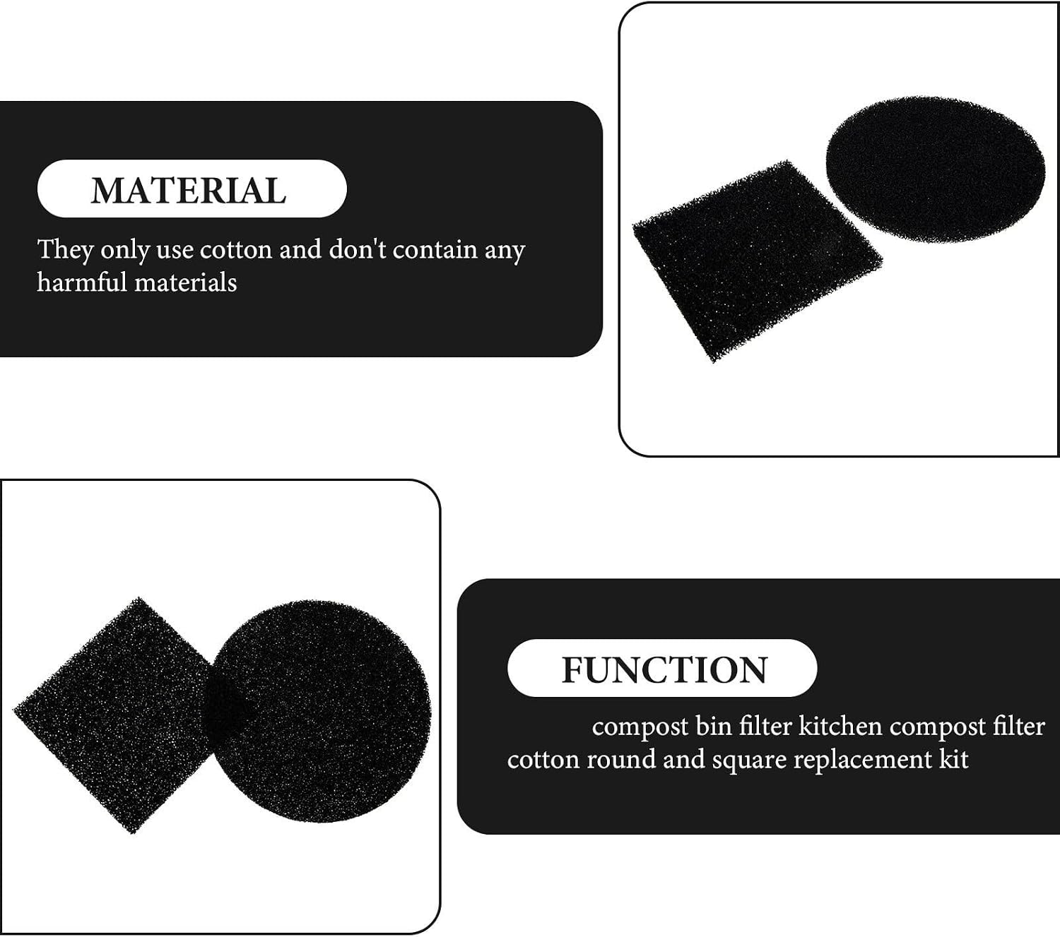 16pcs Compost Bin Filter Cotton Trash Can for Kitchen Litter Boxes Filtration Mat Waste Container