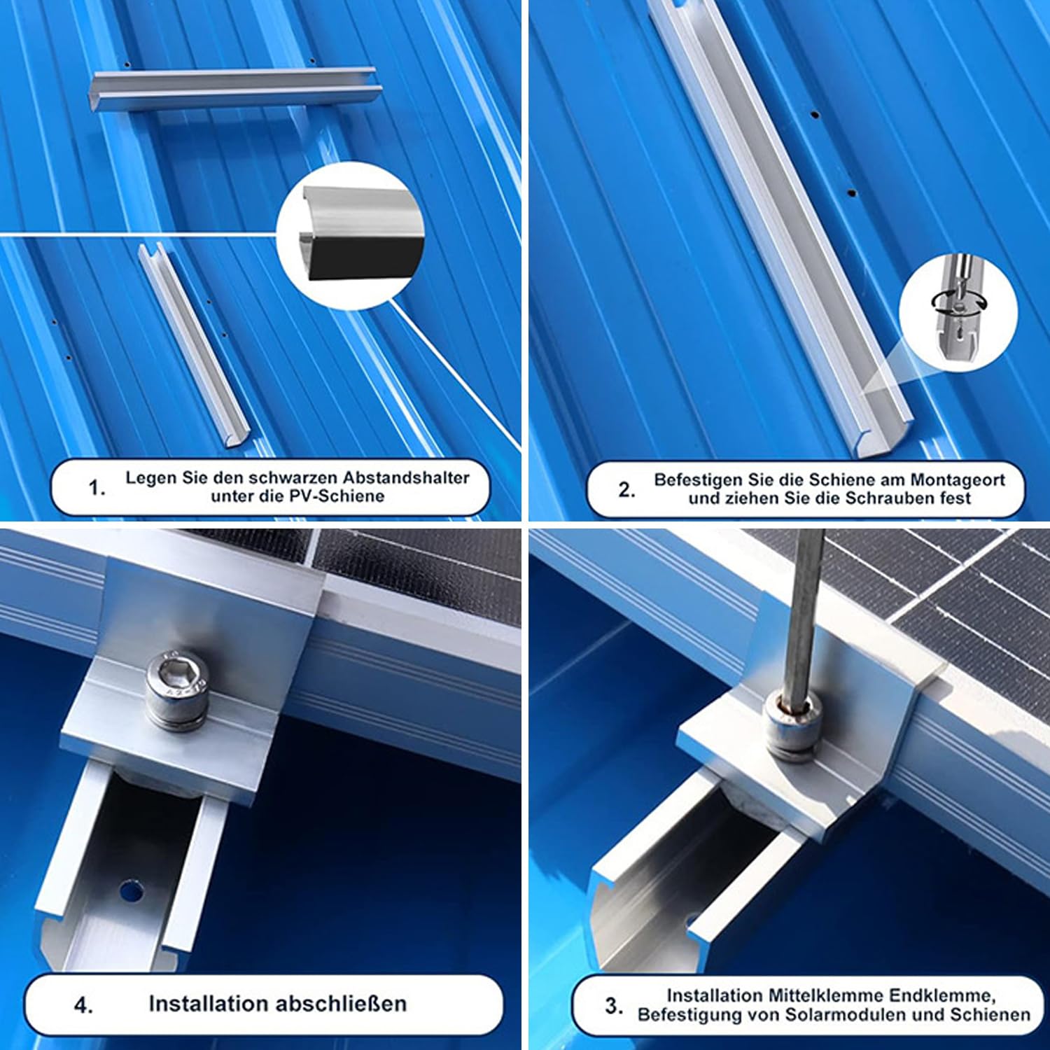 Kit di supporto per pannello solare, supporto per pannello solare, binario di fissaggio PV, supporto per tetto piatto fotovoltaico per moduli di spessore 30-35 mm, supporto PV per tetto piatto