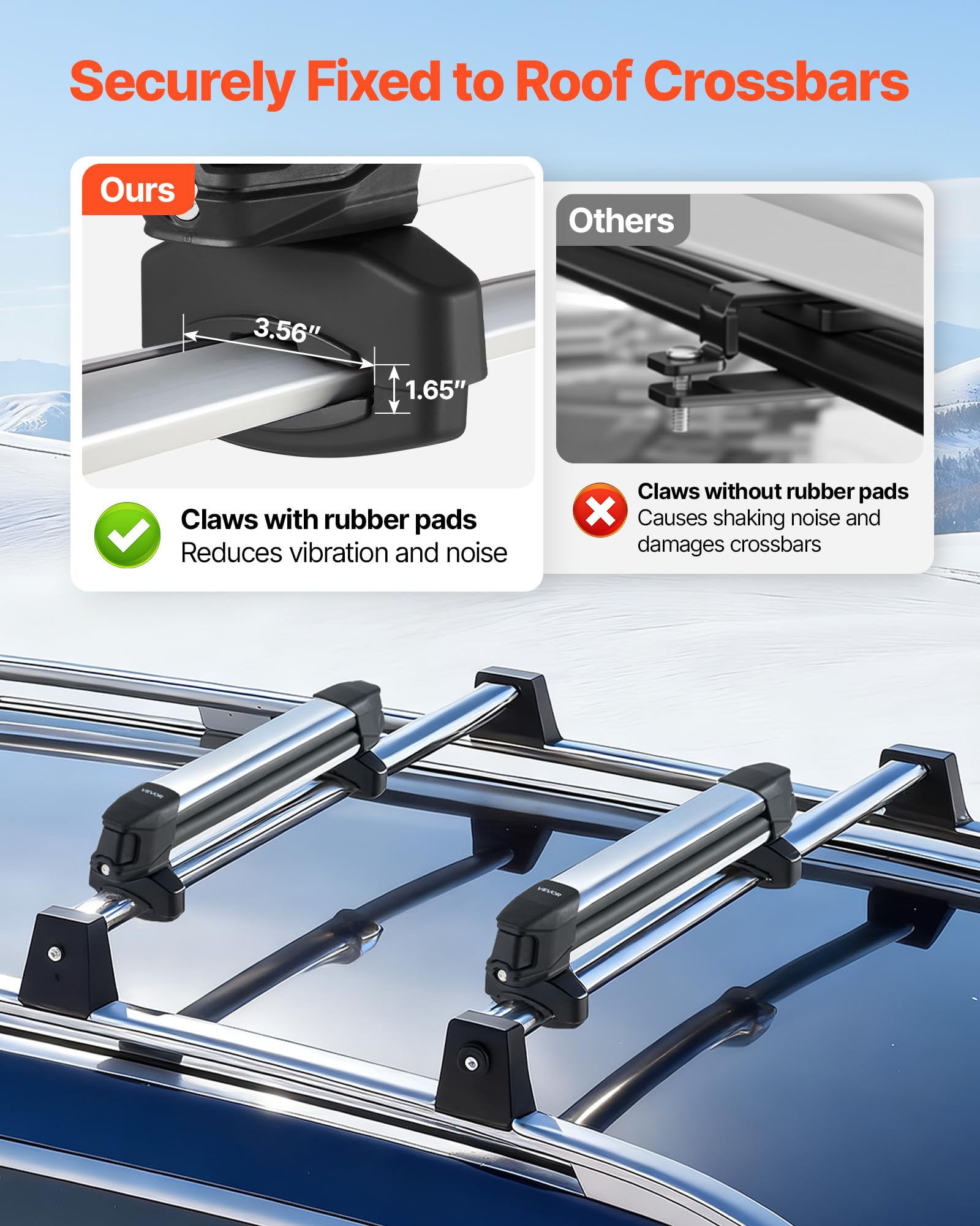 VEVOR Portasci e Snowboard, Porta Fino a 4 Paia di Sci o 2 Snowboard, 2 Supporti Universali in Alluminio per Portapacchi Auto con Serratura e Imbottitura in Gomma, Portacanna da Pesca