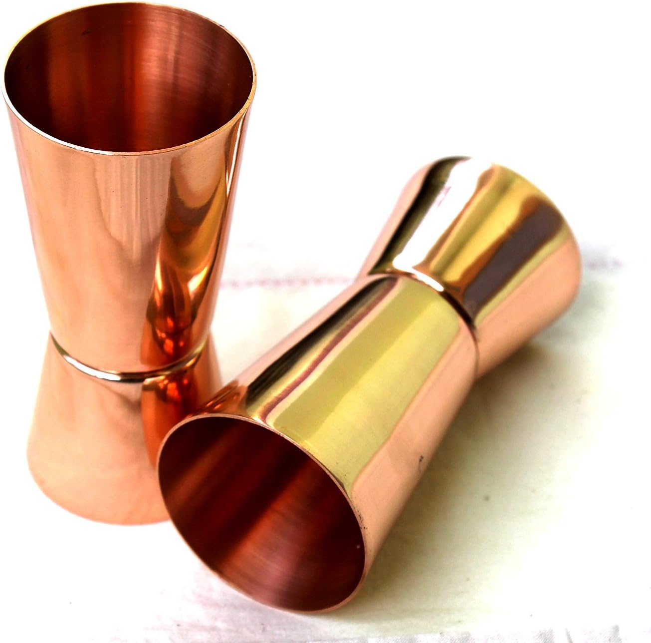 PARIJAT HANDICRAFT Set of 4 Pure Copper Measuring Jigger Shot Glasses Double Sided Jiggers - 2 Ounce and 1 Ounce.