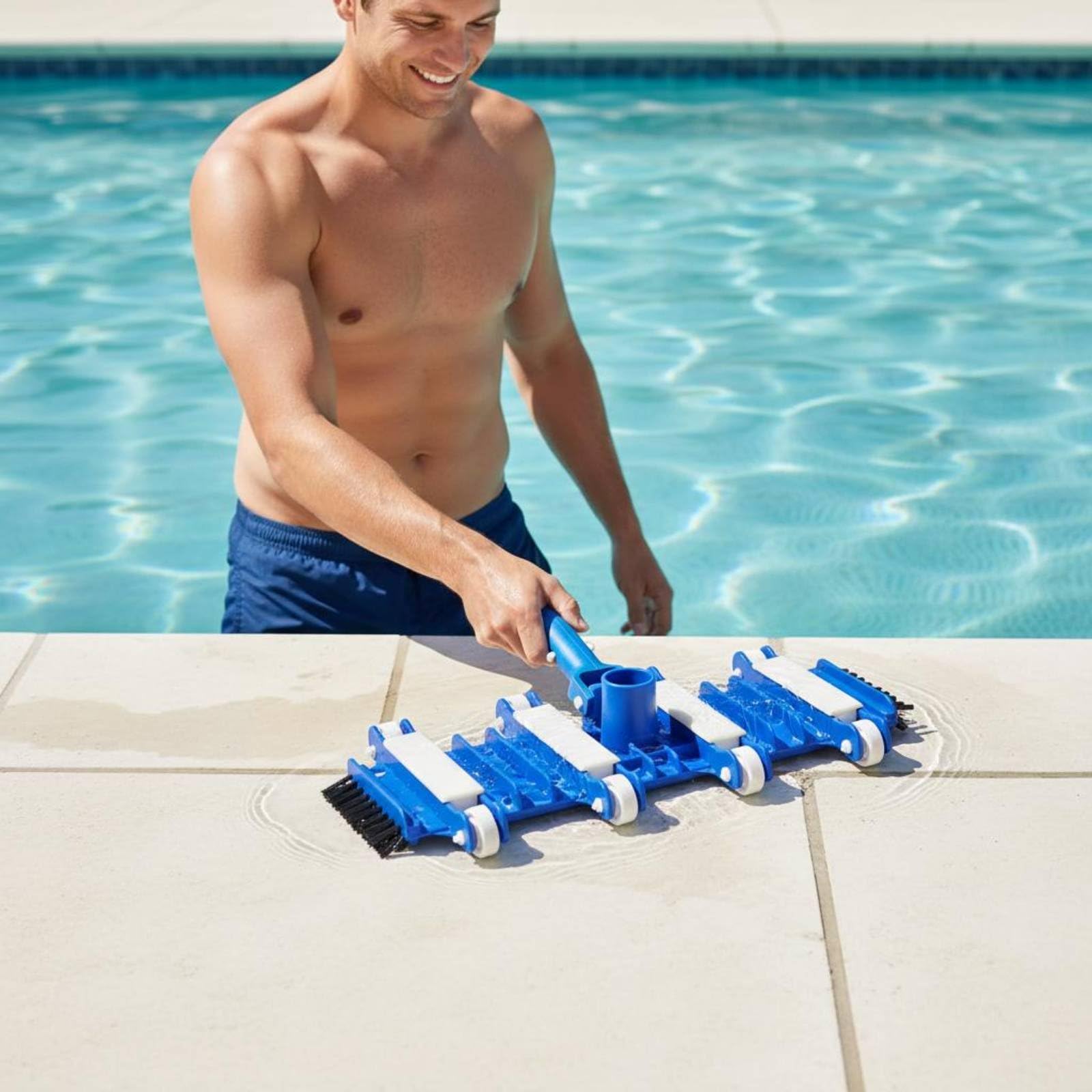 Colcolo Cepillo de Limpieza de Piscinas Cabezal Aspirador Cepillo Herramienta con Cerdas Compactas para Retirar Residuos y, Array, Negro Y Blanco, Cabezal De Cepillo De Piscina De 14 Pulgadas