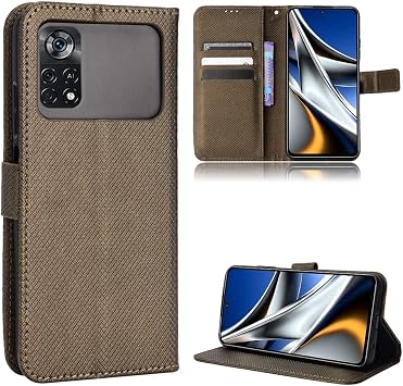 Smartphone Cover Compatible with Xiaomi Poco M4 Pro 4G, Compatible with Xiaomi Poco M4 Pro 4G Flip Stand Card Slot Phone Case Brown