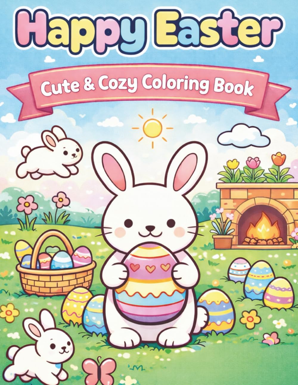 Happy Easter: Cute & Cozy Coloring Book for all ages