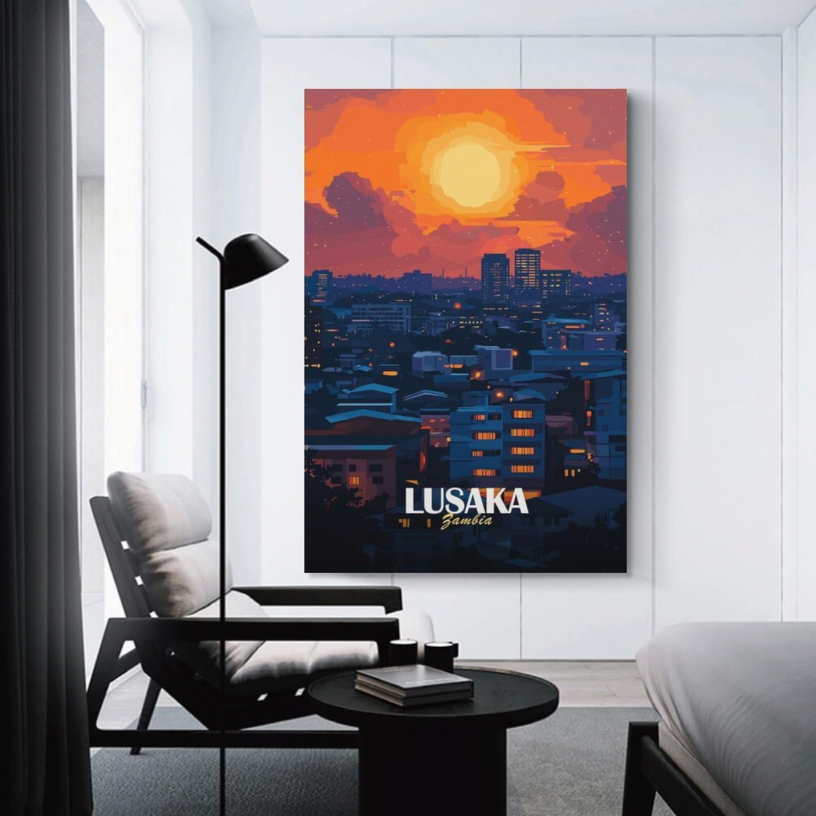 Junmoney Lusaka Zambia Cityscape at Sunset Wall Decor Canvas Print, 20x30inch(50x75cm), for Small Homes, Bedrooms Or Open Spaces, Wall Decor with Flexible Room Appeal