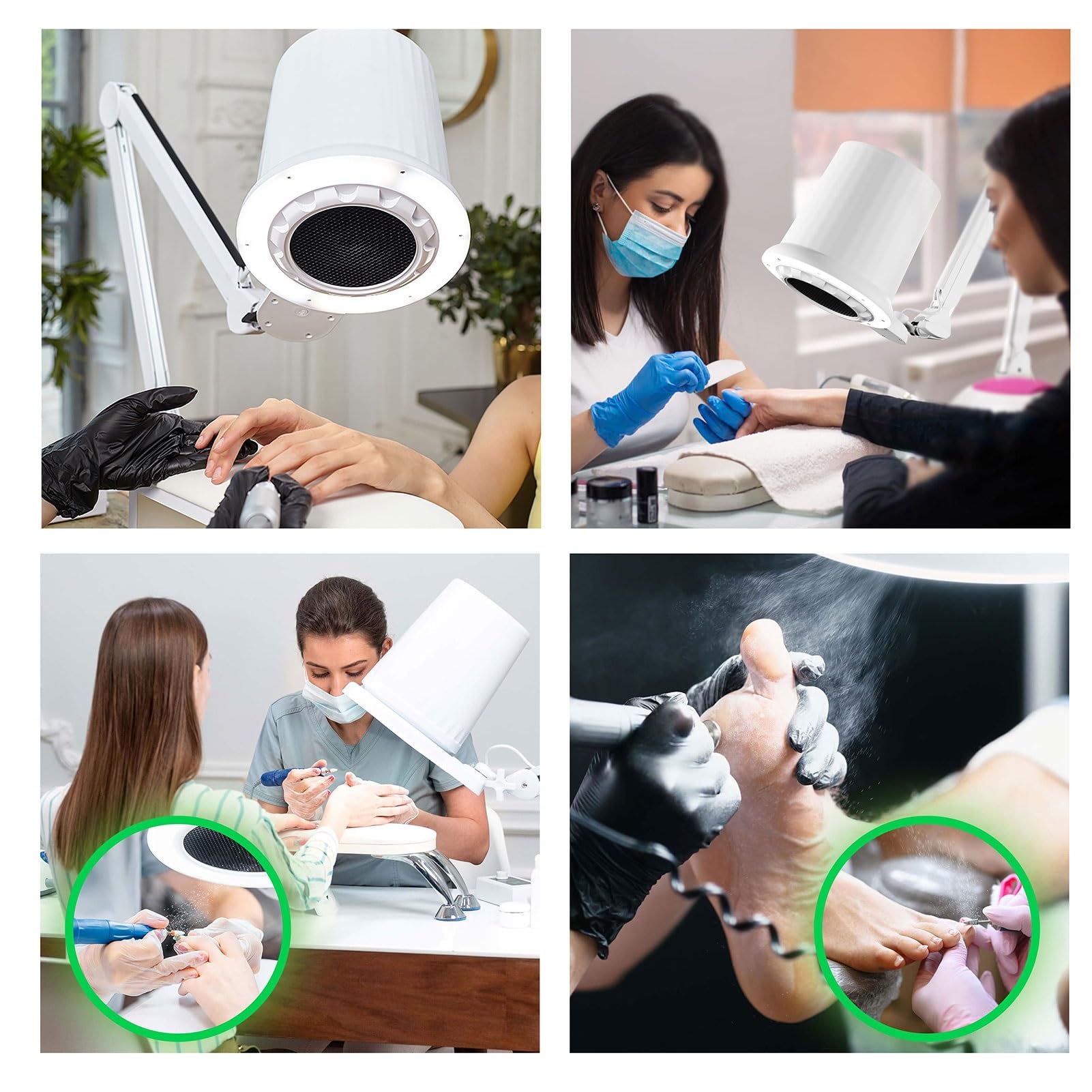 Aspiratore Unghie, Aspirapolvere Unghie Professionale per Pedicure E Manicure, Luce A 3 Colori E 10 velocità del Regolabili, Supporto da Tavolo Universale