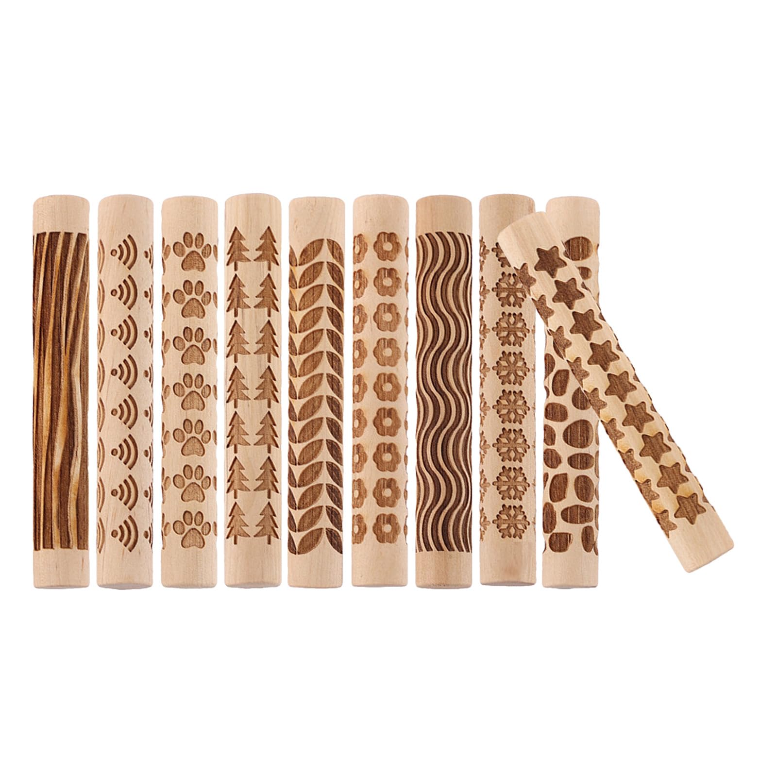 Kichvoe Set 10 Pezzi Rulli di Legno per Argilla Texture Varie, Strumenti Artigianali per Ceramica, per Modellare Argilla in attività DIY e Corsi Creativi