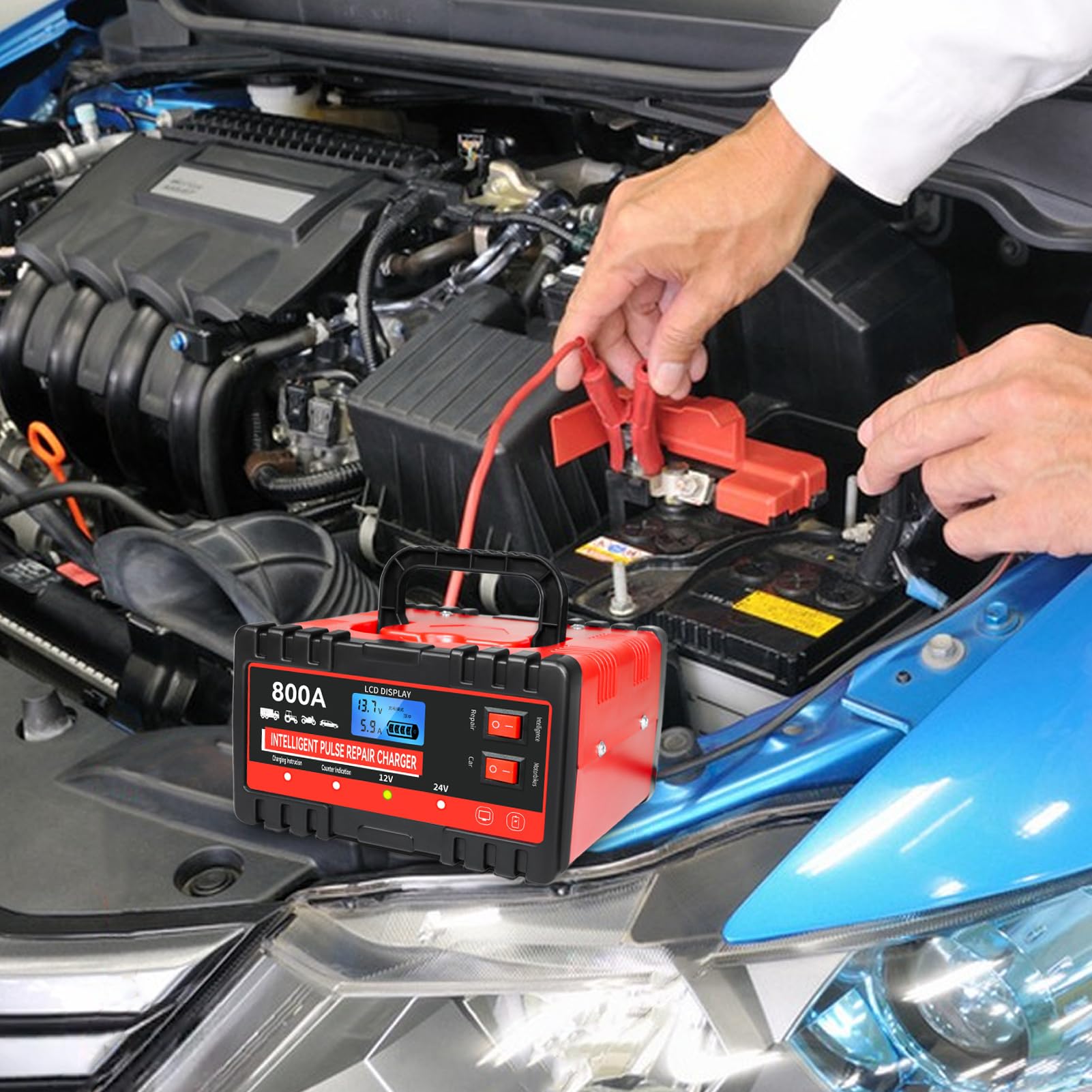Caricabatterie per Auto Mantenitore Portatile a Carica Lenta | Mantenitore Batteria Auto Per Camion, Moto, Veicoli Da Viaggio, Officina, Riparazione E Manutenzione Di Veicoli