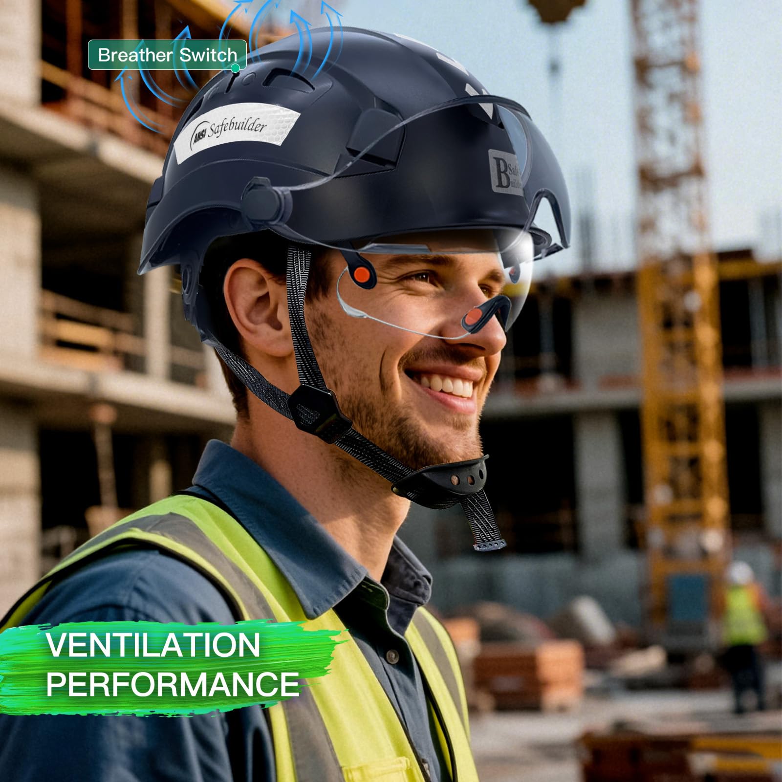 SAFEBUILDER Casco de seguridad industrial con visera, casco duro ABS con visera, ventilación ajustable, protección de la cabeza de construcción, ANSI Z89.1