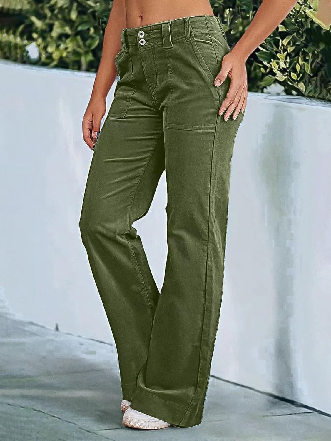 Flamingals Women’s Wide Leg Pants for Women Mid Waist Dress Flare Straight Leg Corduroy Pants Workout Jeans Trendy