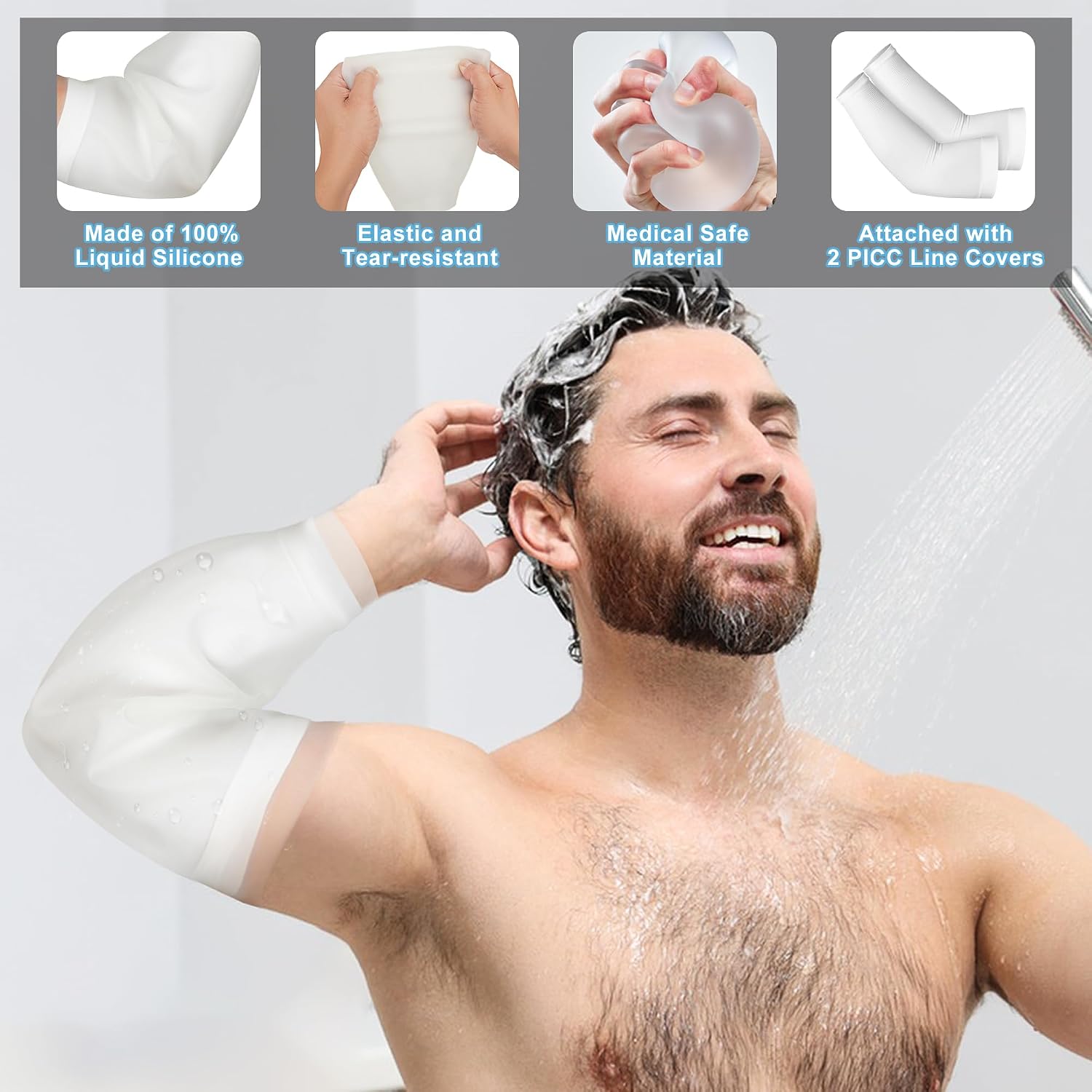 PICC Line Shower Cover for Upper Arm, Watertight Arm Shower Protector, Chemotherapy, Home Antibiotic Infusion and Surgery