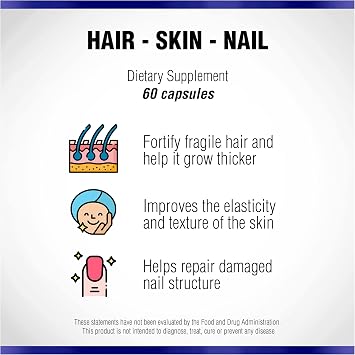 Hair Skin and Nails Supplement 60 Capsule by Natural Systems - Strong Nails and Hair Growth Vitamins for Women and Men - Natural Biotin Hair Skin and Nails Vitamin - Skin Protection Supplements