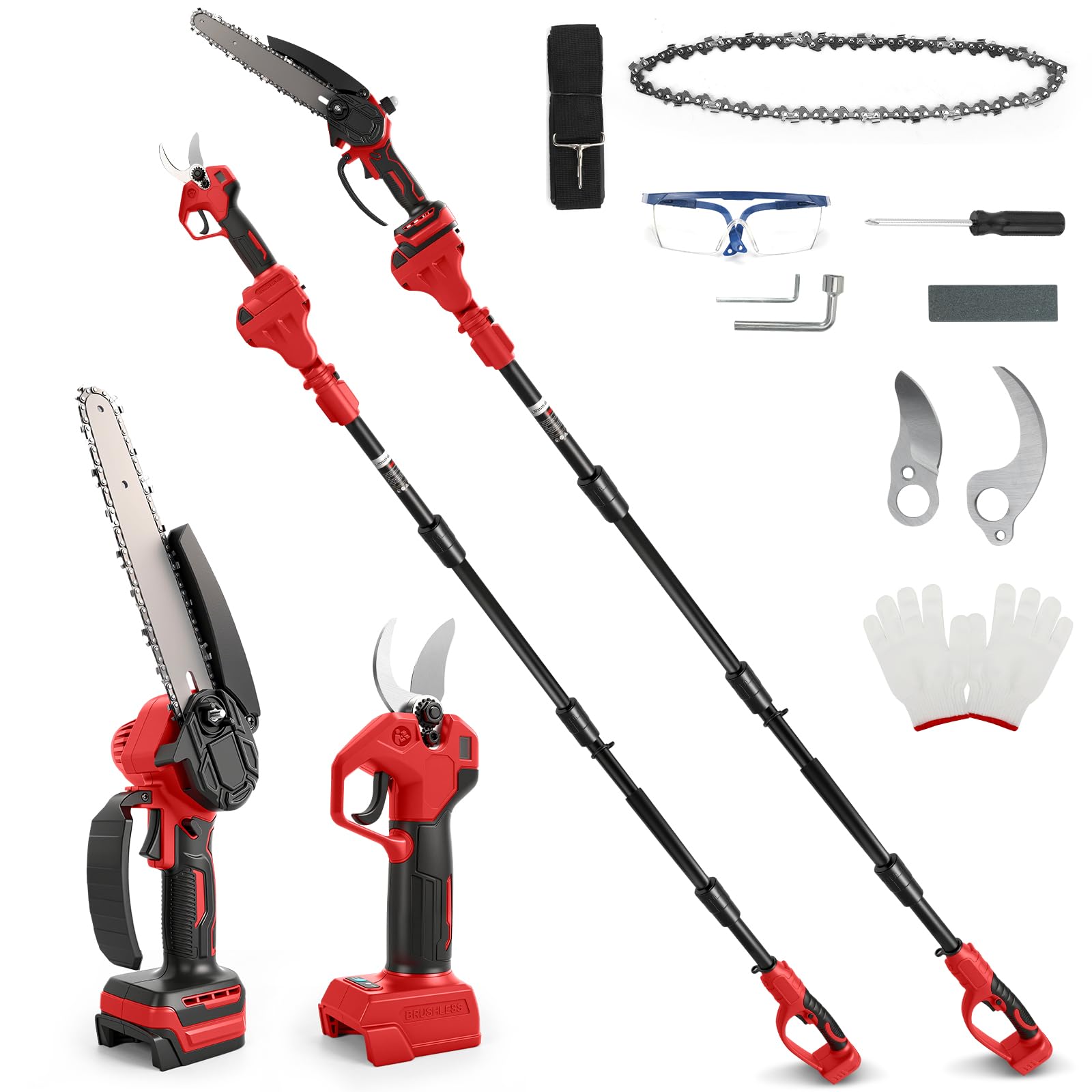 Mini Tronçonneuse 8 pouces et Sécateur électrique 30 mm Compatible avec Milwaukee 18V, Generic Kit d'outils de jardinage 4 en 1, Portée 4,57 m pour élagage des arbres, Avec rallonge (Sans batterie)