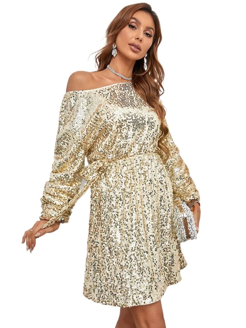 women's champagne color dress Dresses Batwing Sleeve Sequin Dress for Women ( : Champagne, Size : Large) : Clothing, Shoes & Jewelry Badge SilkSilky 100% Mulberry Silk The 3/4 length sleeves Size:dress size pants :42