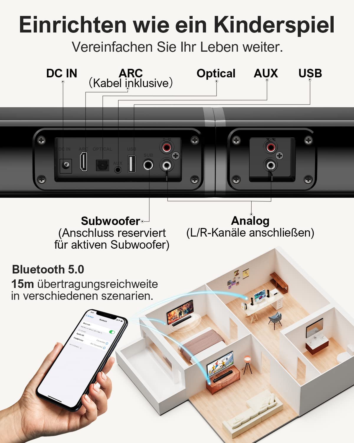 ULTIMEA 2.2 Soundbar für TV Geräte, VoiceMX, App-gesteuerten, 100W Teilbare 2-in-1 TV Soundbar, Center Lautsprecher mit 3 EQ-Modi, Bass Einstellbare, Bluetooth® 5.3, ARC/Opt/Aux, Apollo S40 Pro, 2026