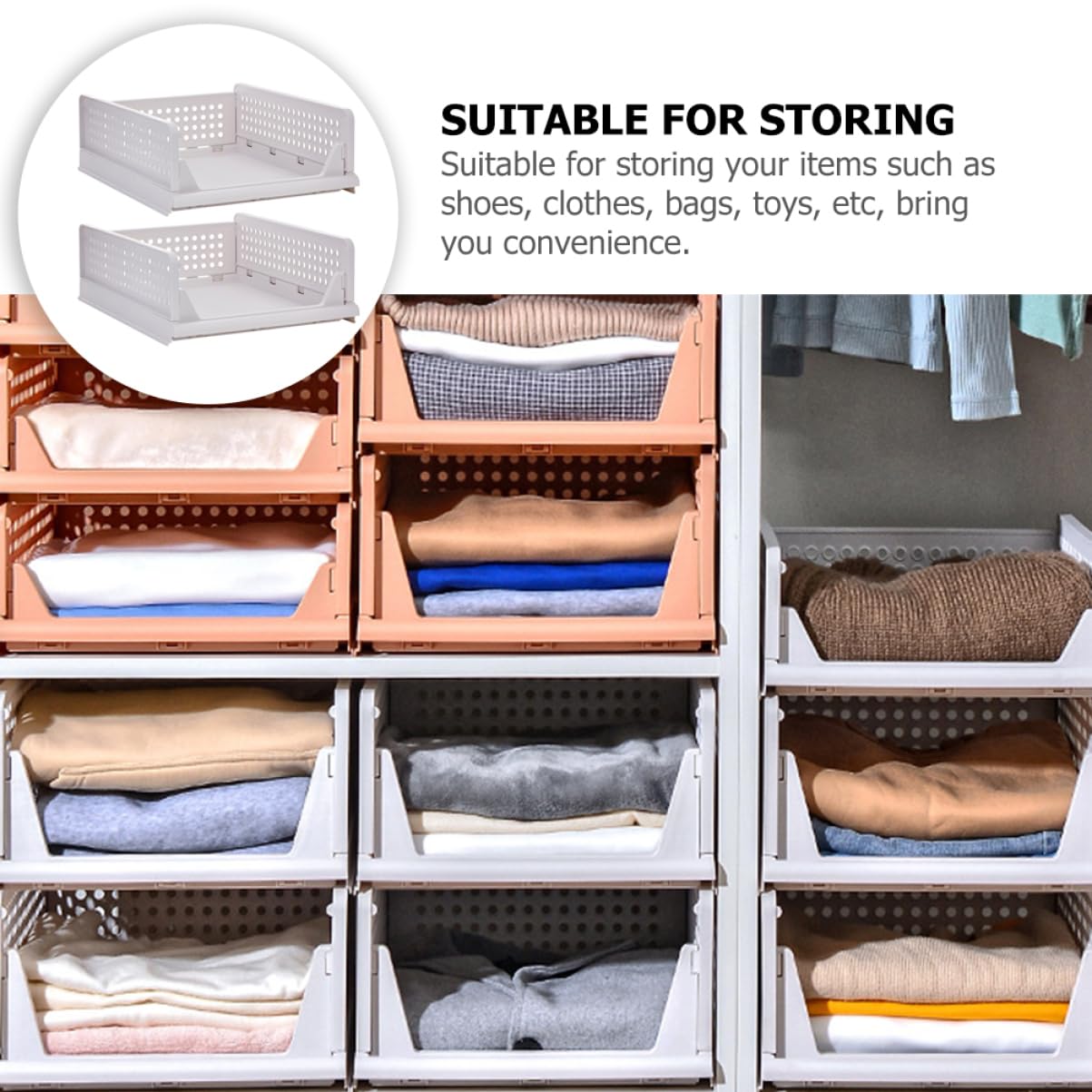 Este Paquete de 2 Cajas de Almacenamiento de plástico apilables - cajones Plegables para Ropa y Accesorios - soluciones para Ahorrar Espacio en armarios y organización del hogar