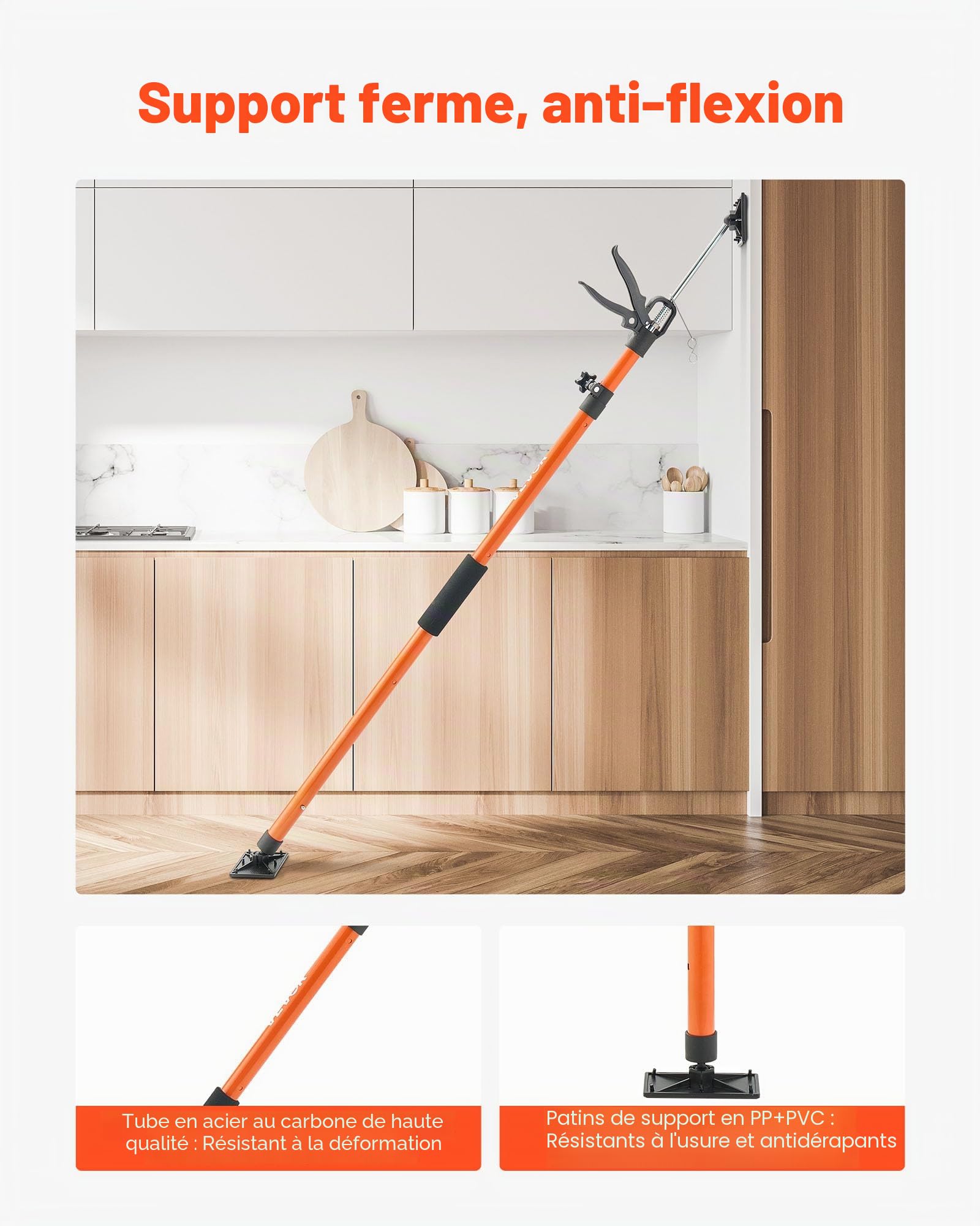 VEVOR Étai de Soutien Télescopique 116-290 cm Poteau de Support Réglable Lot de 8, Tige Dégagement Rapide, en Acier, Charge 70 kg, Étai pour Plafond, Installation d'Armoires, Levage de Cloisons Sèches