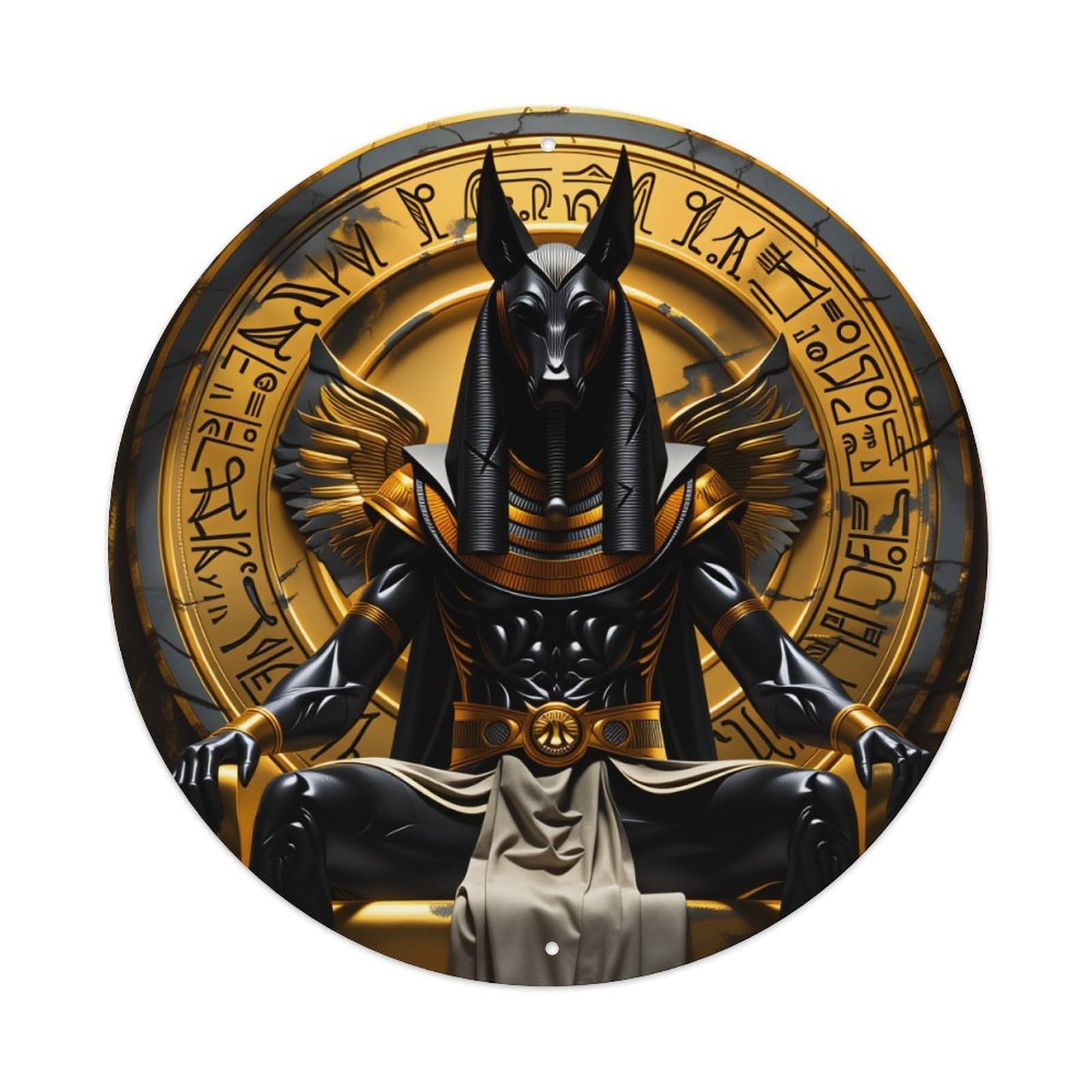 Egyptian God Anubis Throne Round Tin Sign Vintage Style Metal Sign Home Bar Garden Wall Plaque Decor Metal Poster 8x8 Inch