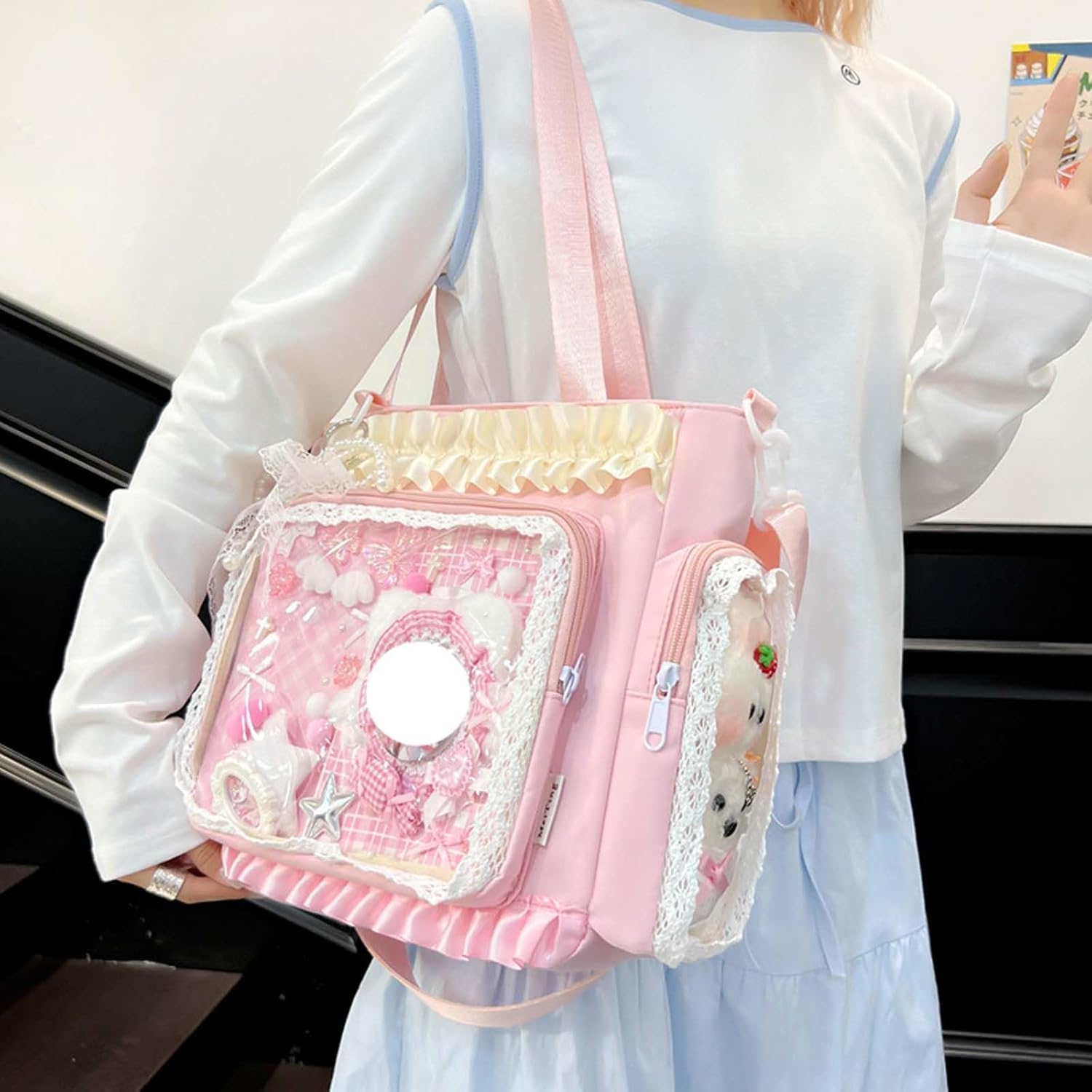Lace itabag ruffle Shoulder Purse, Pin display bag with Insert Anime badge Display - Image 4