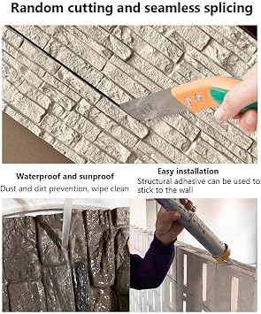 Faux Stone Wall Panel Exterior/Interior, Waterproof PU Wall Panel 3D Wall Decor Panel Off White, 1PCS
