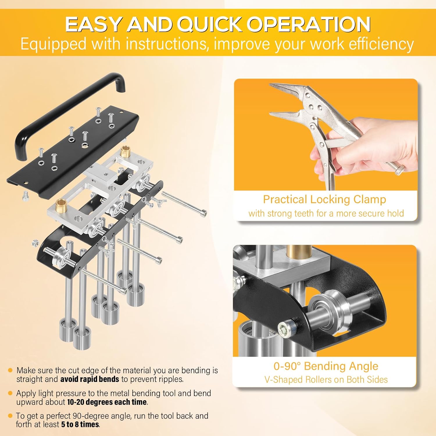 ER3 Three-Station Edge Roller, 0-90° Bending Angle, Large Radius Sheet Metal Bead Roller Bender, Adjustable for Making 5/8" to 4" Bends in 29 to 22-Gauge Steel
